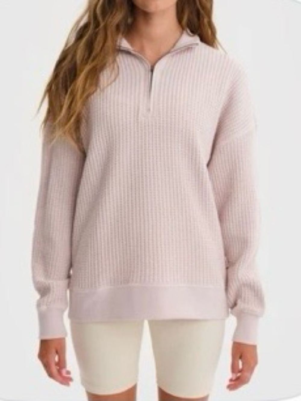MATE the Label Lilac Organic Waffle Collared Half-zip Sweatshirt